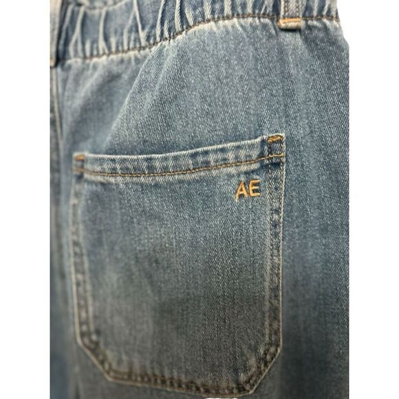 American Eagle Light Wash Wide Leg Jeans Size 10 Y2K NWT Cinched Ruffle Waist - Picture 8 of 15